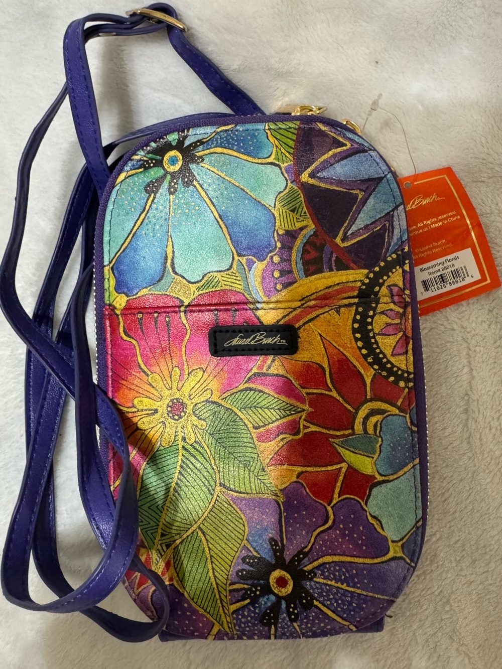 LAUREL BURCH Blossoming Floral  Purple Multi Floral Painted Crossbody Bag